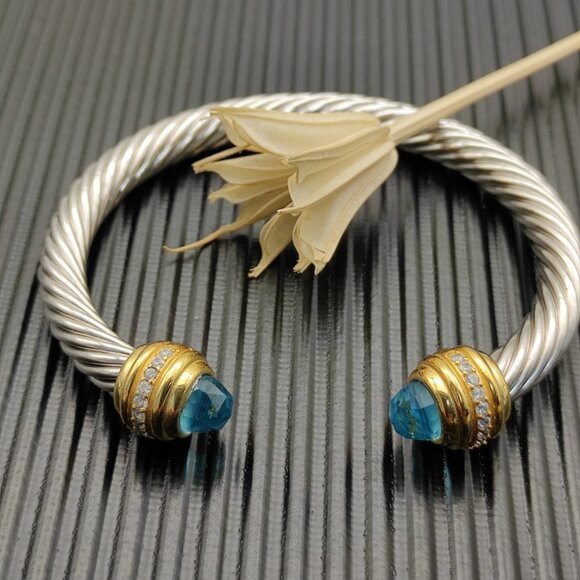 David Yurman classicsterling silver bracelet,set with blue topaz and 14K gold7mm - Picture 3 of 9